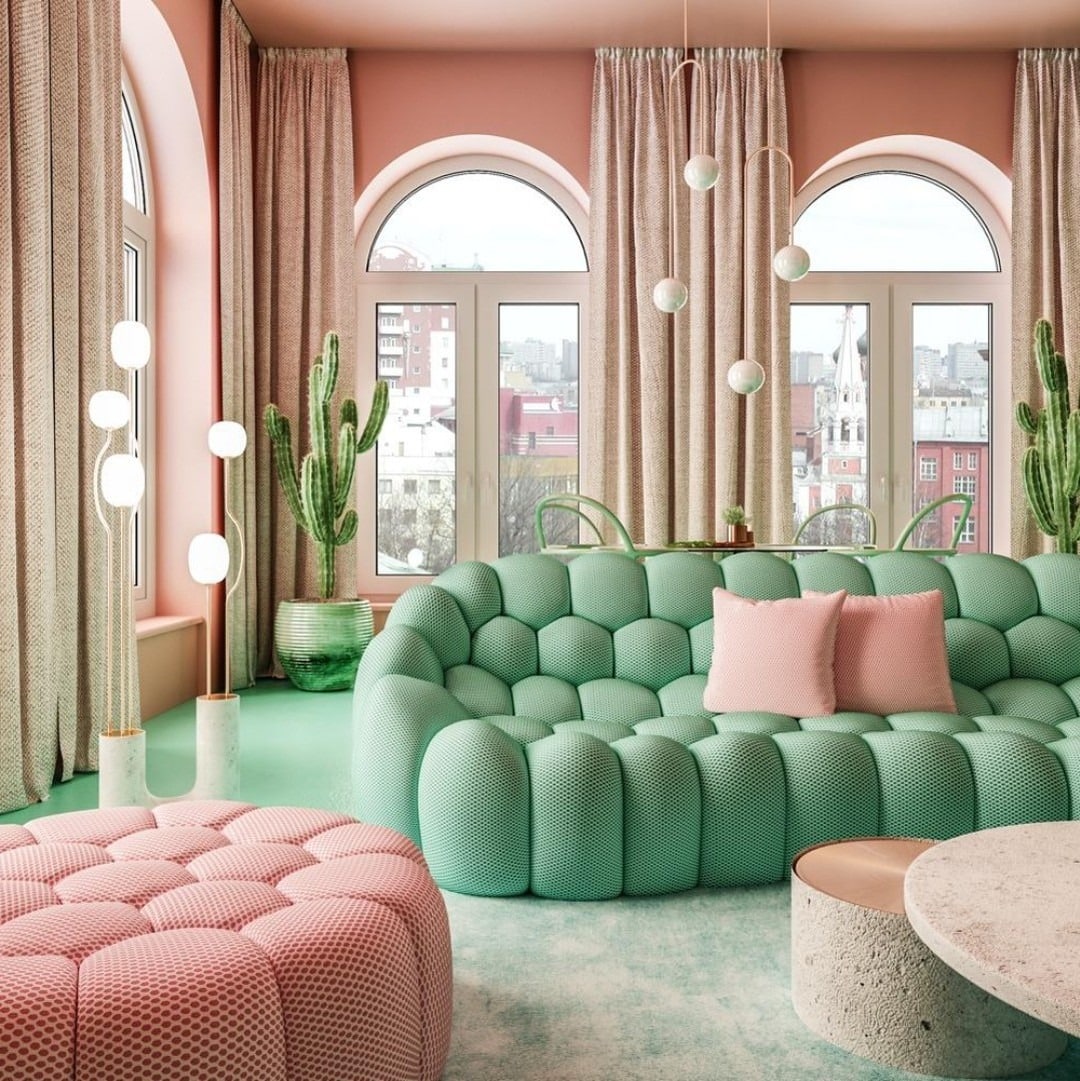 6. Pastel Living Room Ideas with Mint Green and Peach Pink - pastel living room ideas