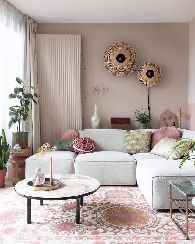 9. Pastel Living Room Ideas with Beige and Dusty Rose - pastel living room ideas