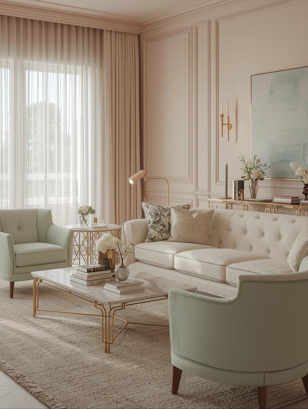 12. Pastel Living Room Ideas with Soft Mint and Cream - pastel living room ideas