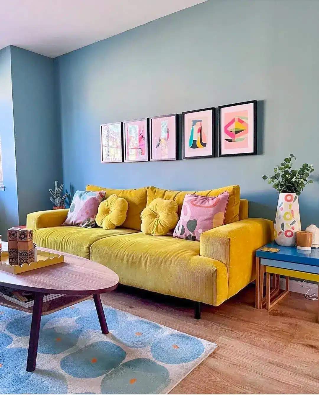 14. Pastel Living Room Ideas with Sky Blue and Mustard Gold - pastel living room ideas