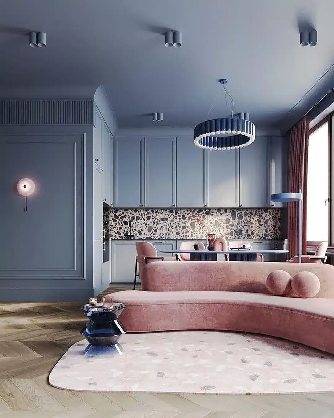 19. Pastel Living Room Ideas with Slate Blue and Rose Pink - pastel living room ideas