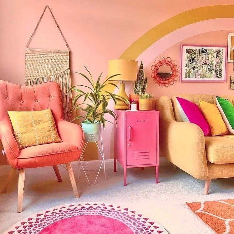 21. Pastel Living Room Ideas with Coral Pink and Sunshine Yellow - pastel living room ideas