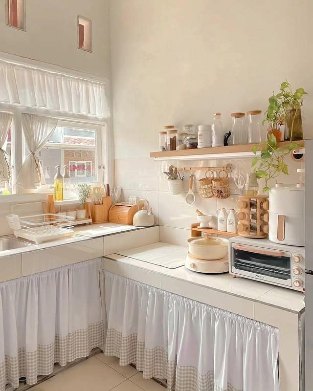 4. Soft White and Beige Cozy Kitchen Ideas - aesthetic kitchen ideas