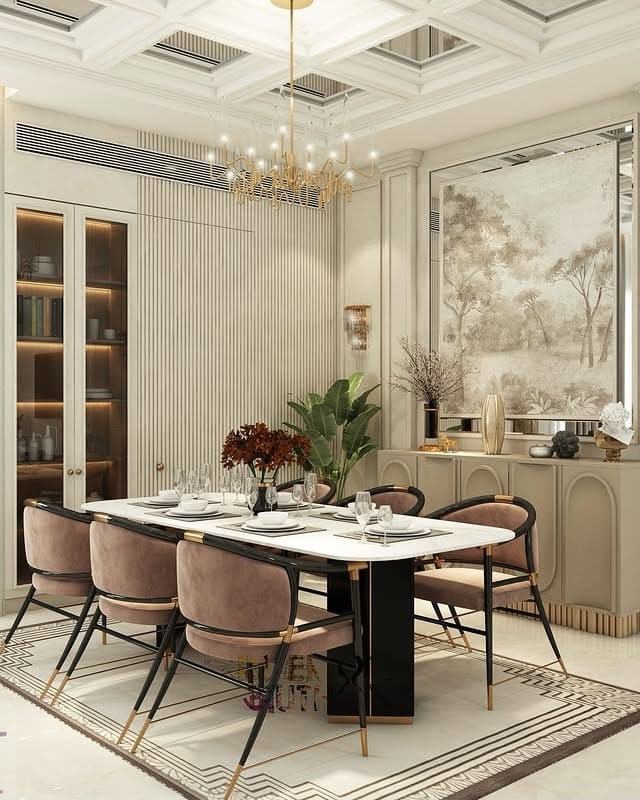 7. Cream and Gold Elegant Dining Kitchen Ideas - aesthetic kitchen ideas