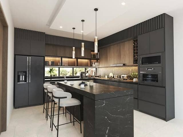 10. Black and Wood Statement Kitchen Ideas - aesthetic kitchen ideas