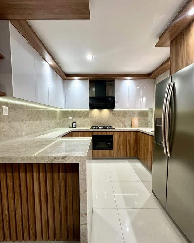12. Walnut and White Contemporary Kitchen Ideas - aesthetic kitchen ideas