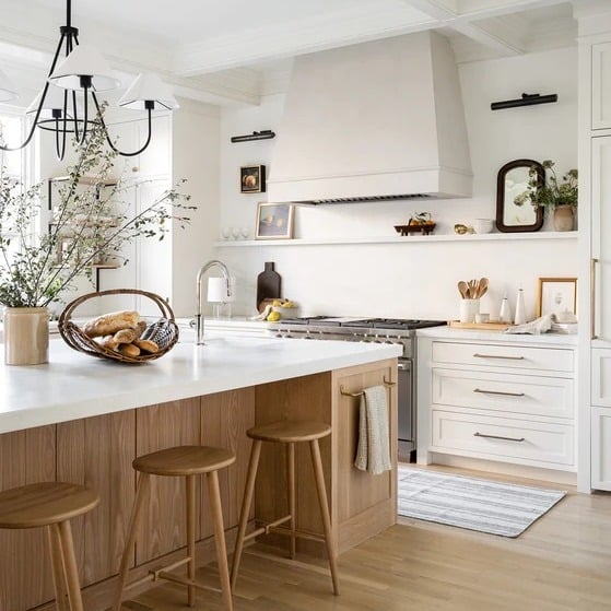 20. White and Oak Farmhouse Kitchen Ideas - aesthetic kitchen ideas