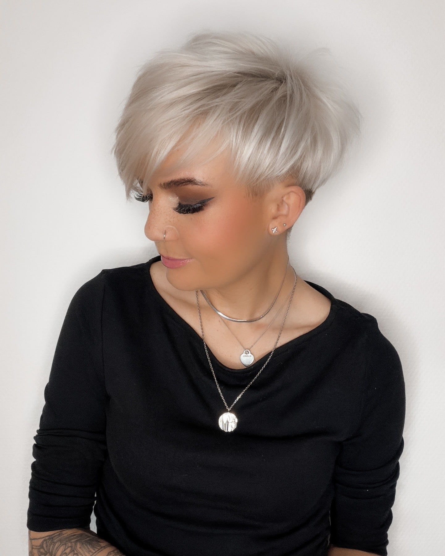 3. Platinum Blonde Long Pixie Undercut with Side Sweep - Long Pixie With Undercut