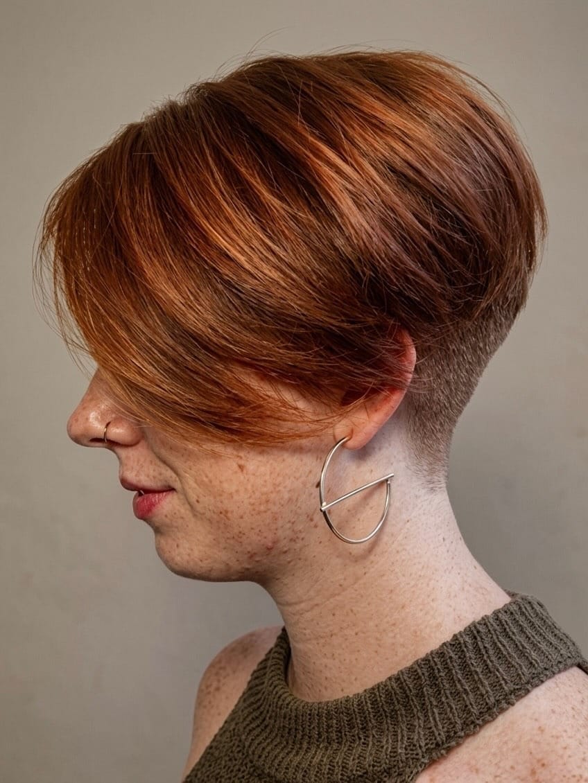18. Copper Long Pixie Undercut with Side-Swept Fringe - Long Pixie With Undercut