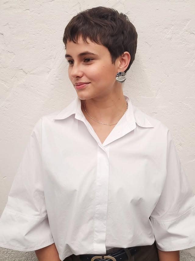 20. Classic Long Pixie Crop with Deep Brunette Hair - Long Pixie With Undercut