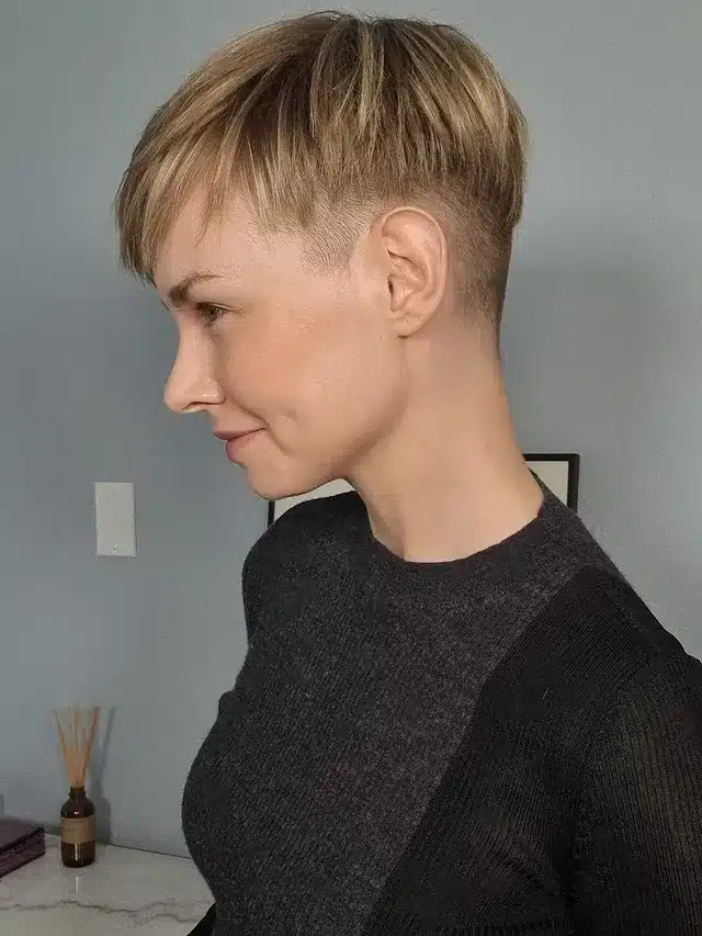 21. Beige Blonde Long Pixie Undercut with Tapered Sides - Long Pixie With Undercut