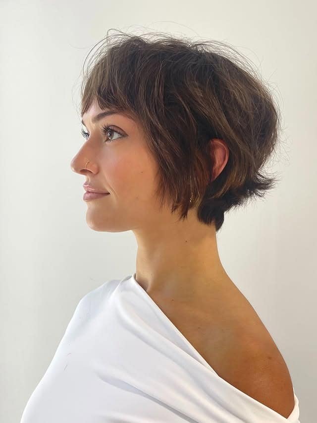 22. Textured Long Pixie with Dark Chocolate Brown Hair - Long Pixie With Undercut