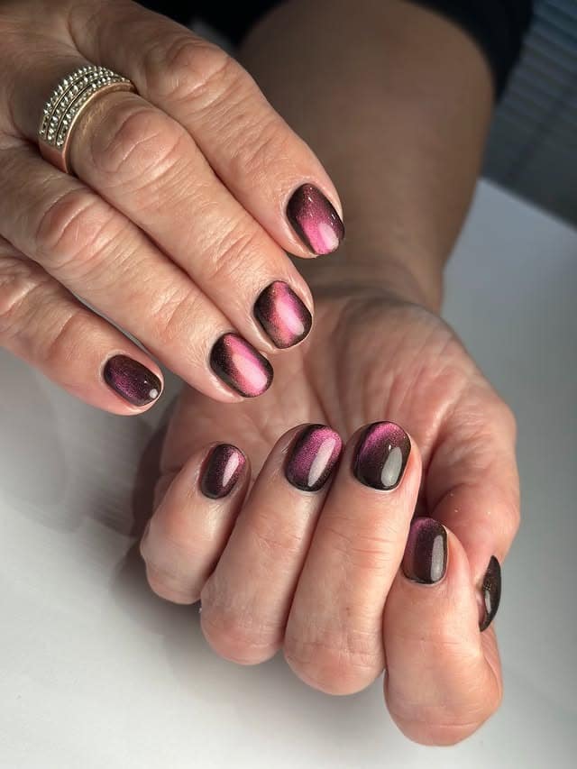 1. Short Pink Cat Eye Nails - cat eye nail ideas