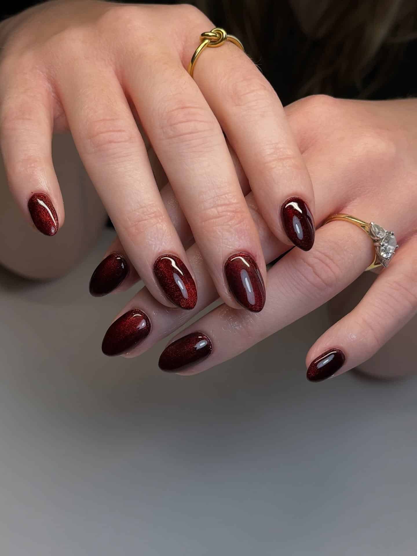 4. Deep Burgundy Cat Eye Nails - cat eye nail ideas