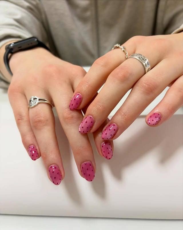 13. Pink Polka Dot Cat Eye Nails - cat eye nail ideas