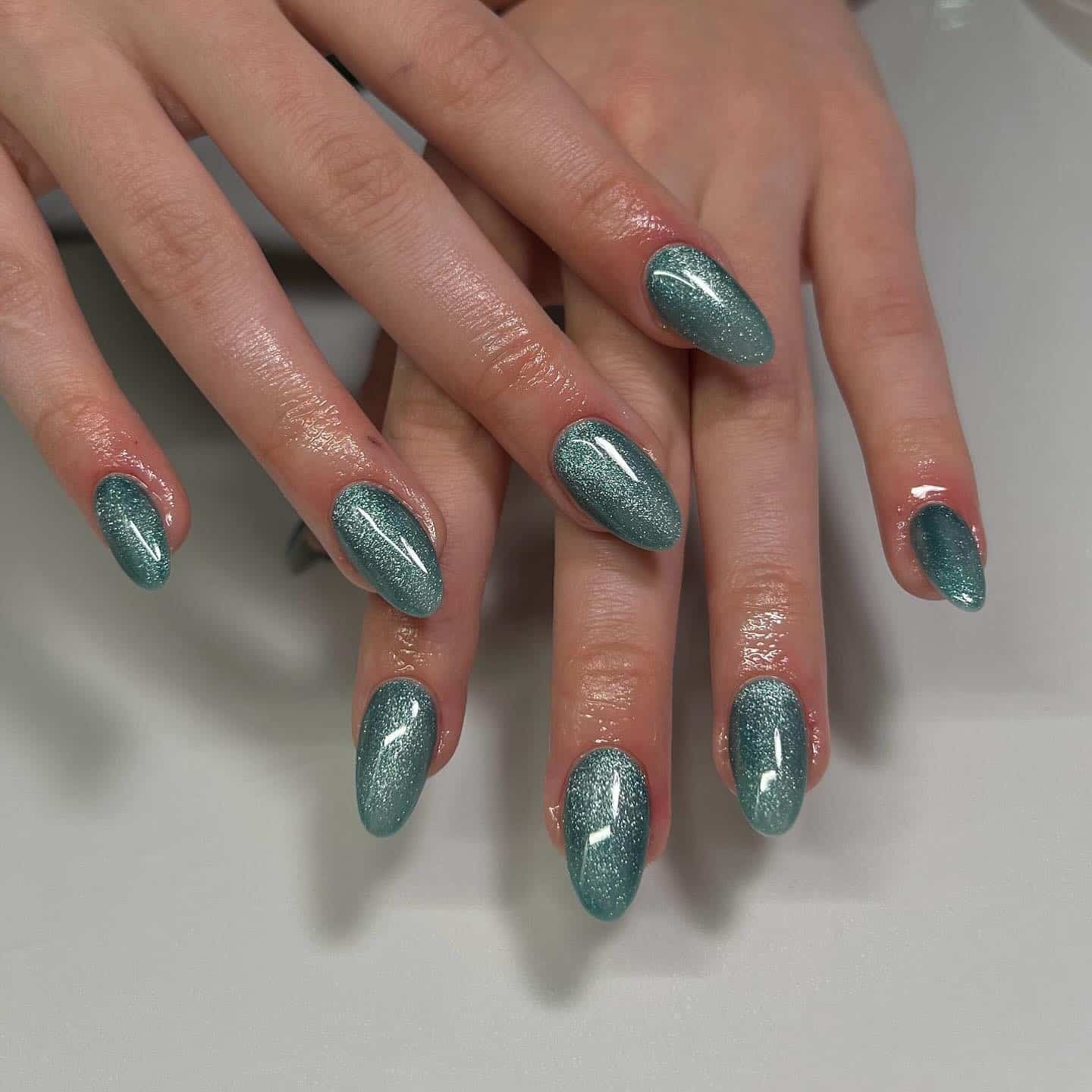 16. Dusty Teal Cat Eye Nails - cat eye nail ideas