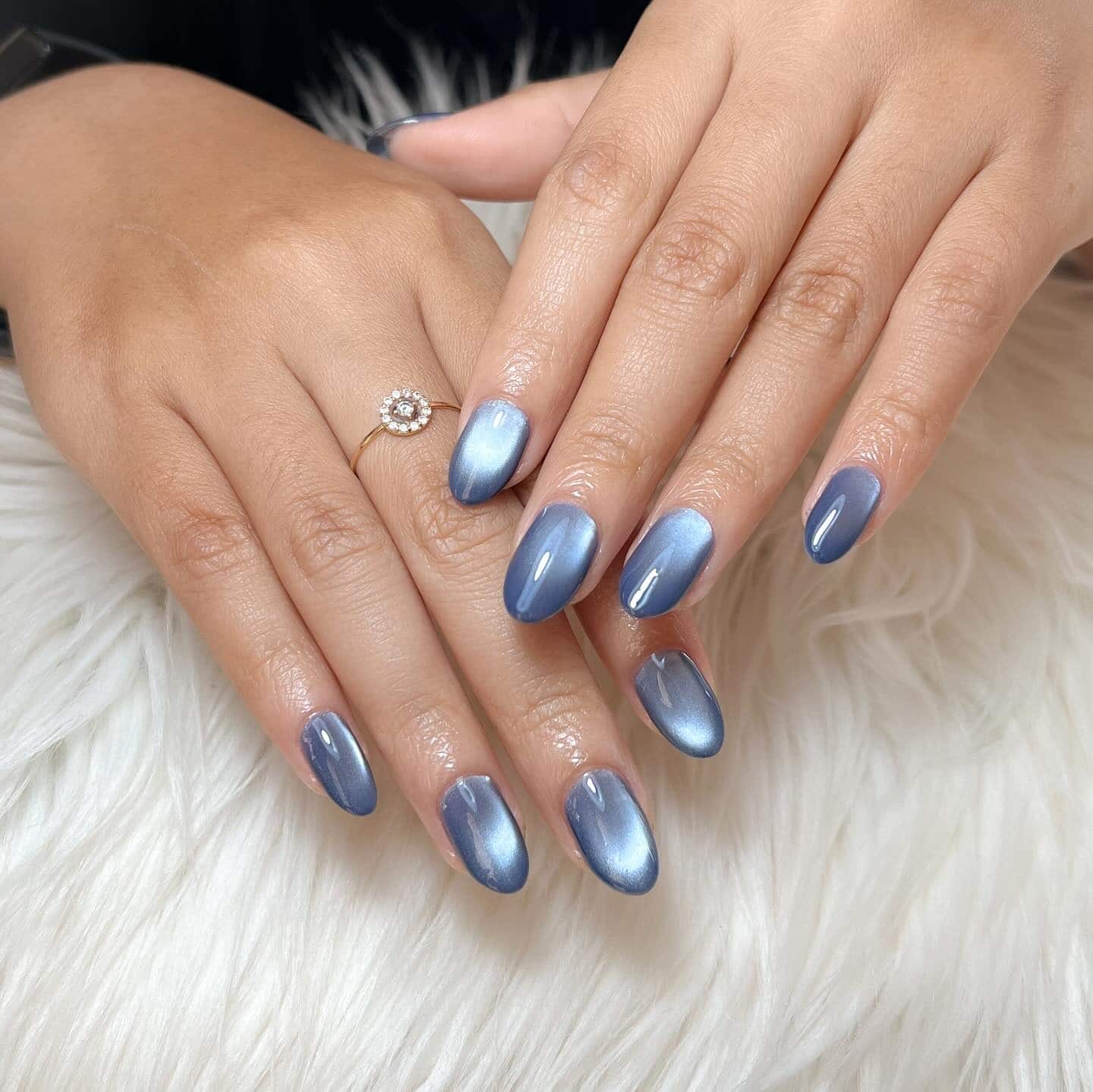 17. Denim Blue Cat Eye Nails - cat eye nail ideas