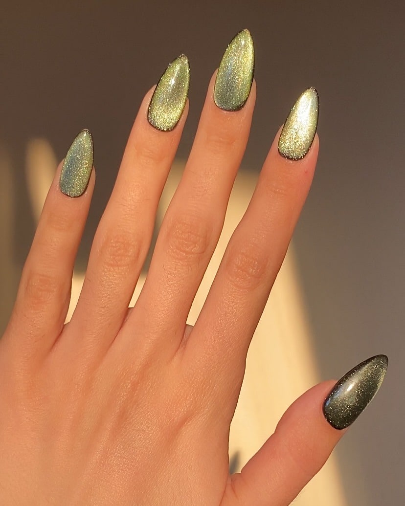 18. Olive Gold Cat Eye Nails - cat eye nail ideas