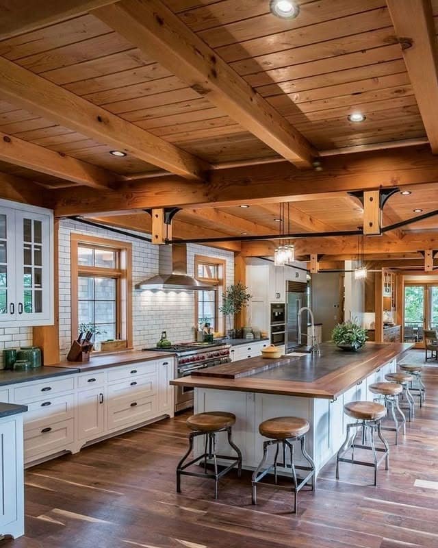 2. Rustic Kitchen Ideas with White Cabinets and Honey Wood Accents - rustic kitchen ideas