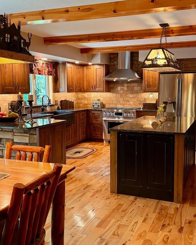 4. Rustic Kitchen Ideas with Walnut Cabinets and Stone Features - rustic kitchen ideas