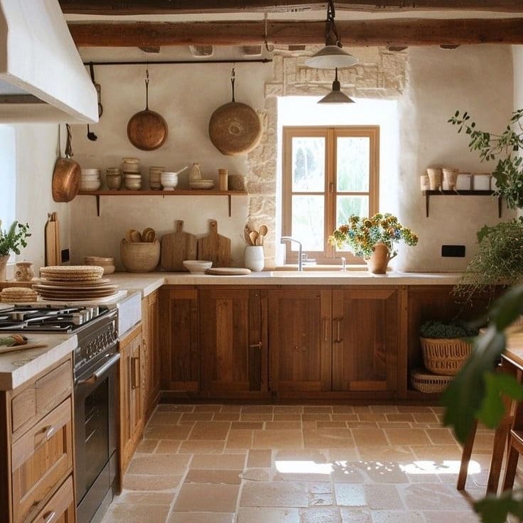 6. Rustic Kitchen Ideas with Natural Oak Cabinets and Cream Walls - rustic kitchen ideas