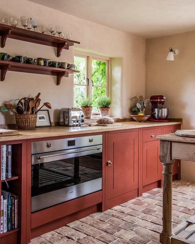 12. Rustic Kitchen Ideas with Terracotta Cabinets and Wood Countertops - rustic kitchen ideas