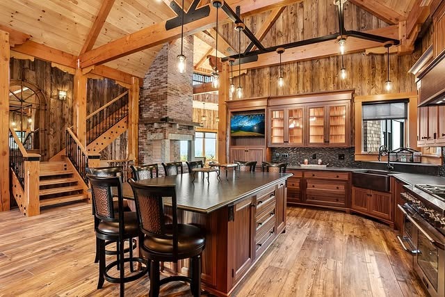 14. Rustic Kitchen Ideas with Espresso Wood Cabinets and Timber Walls - rustic kitchen ideas