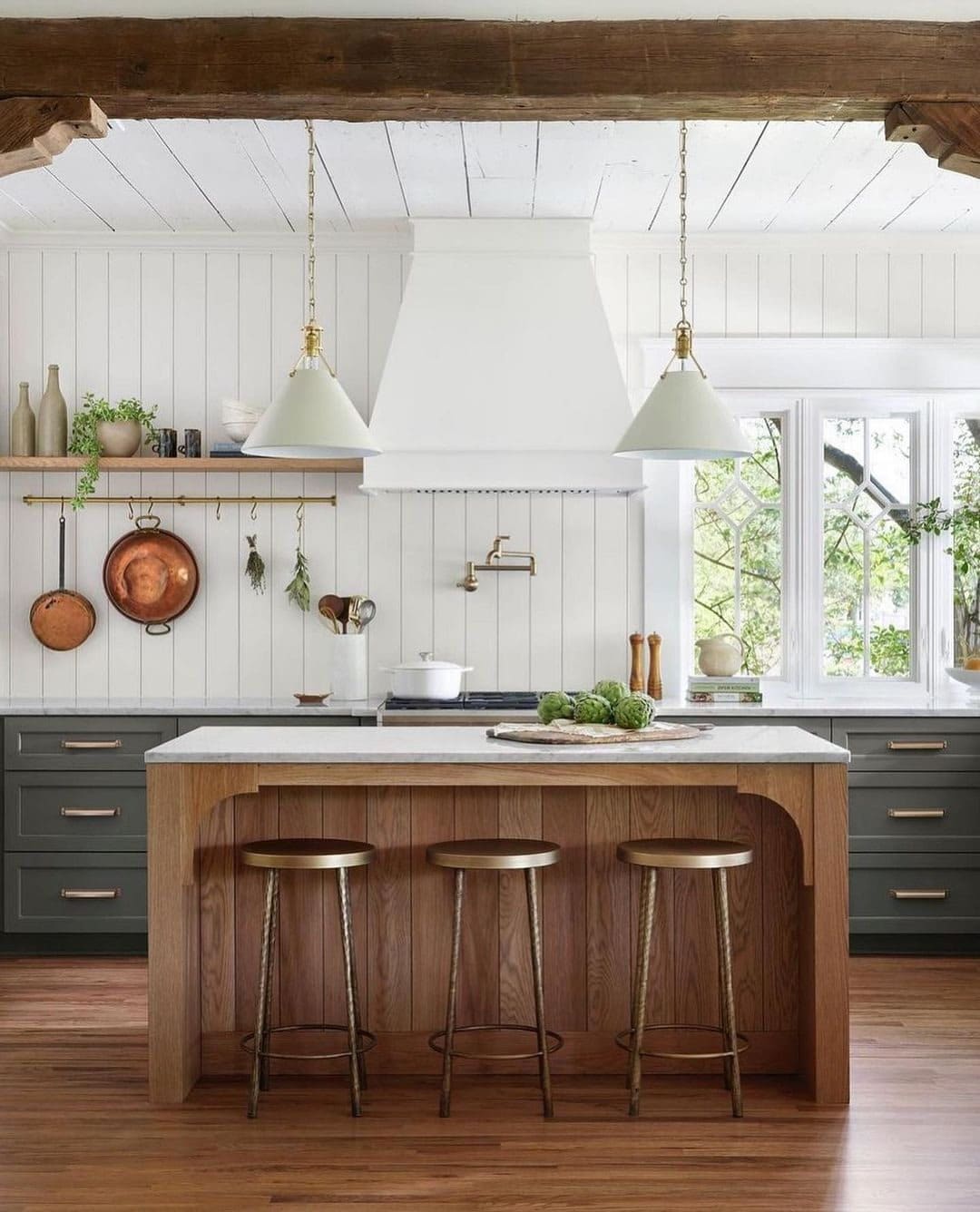 15. Rustic Kitchen Ideas with Charcoal Gray Cabinets and Oak Island - rustic kitchen ideas