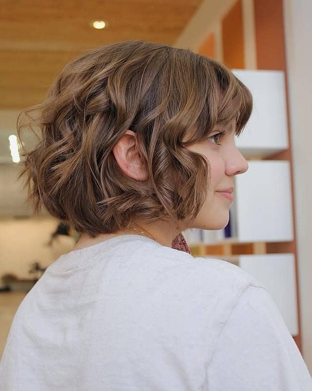 13. Curly Chin-Length Bob with Light Chestnut Brown Hair - Chin-Length Bob