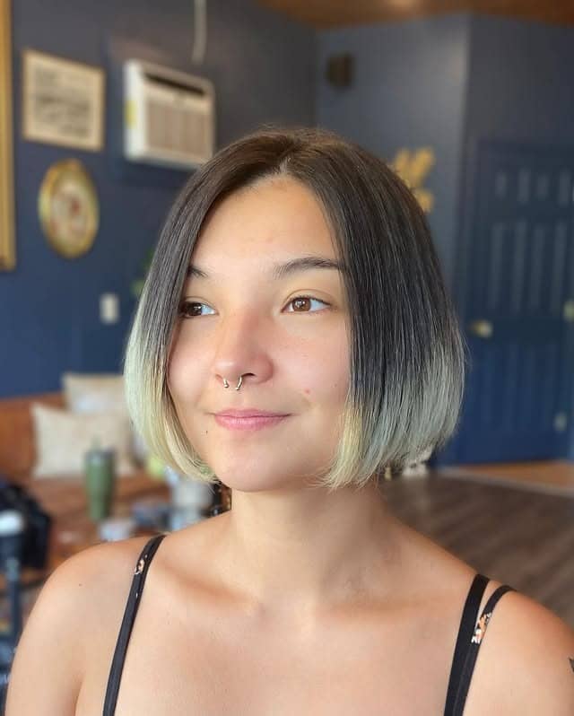 14. Blunt Chin-Length Bob with Black Hair and Platinum Ombre - Chin-Length Bob