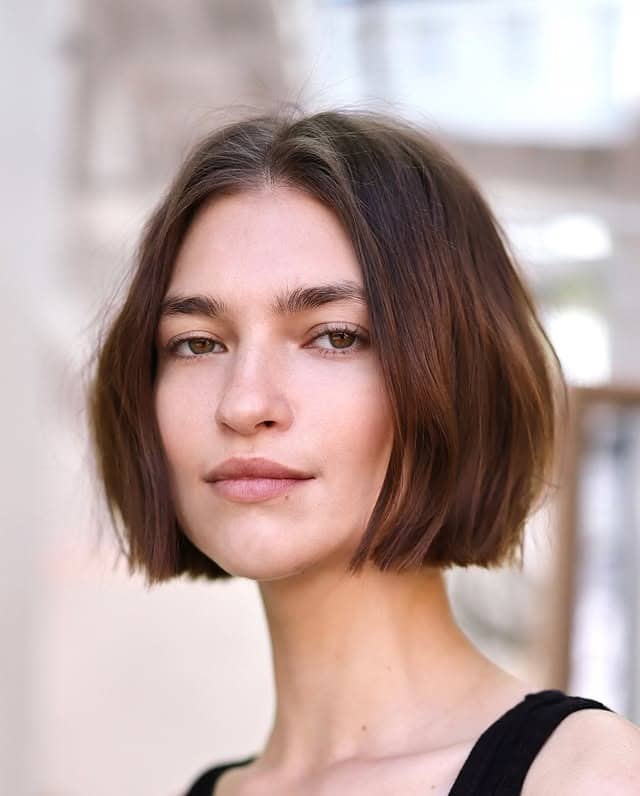 19. Center-Part Chin-Length Bob with Dark Chocolate Brown Hair - Chin-Length Bob