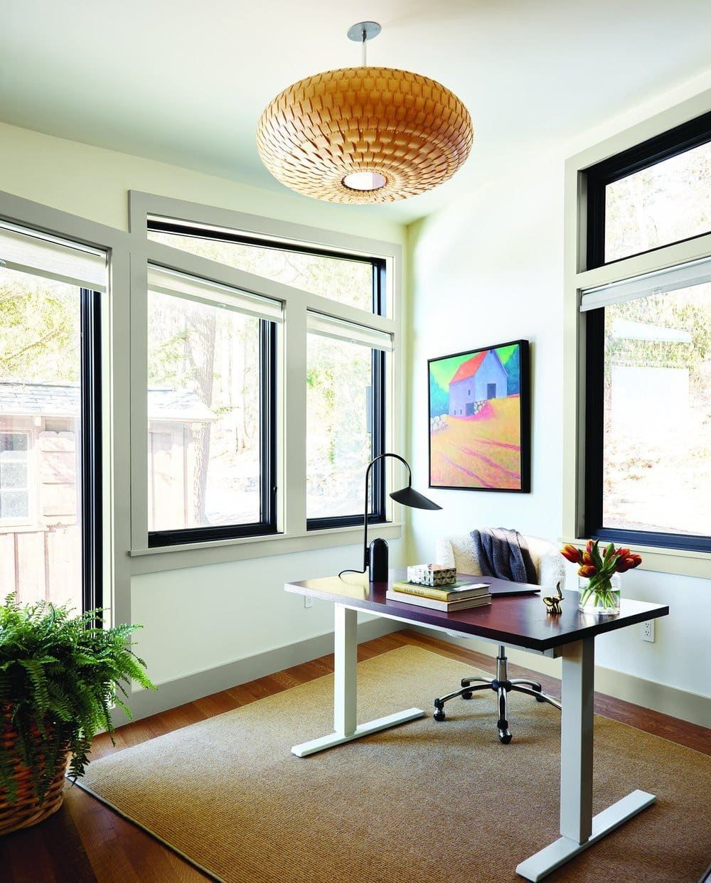 3. White Office Ideas with Black Window Frames - office ideas