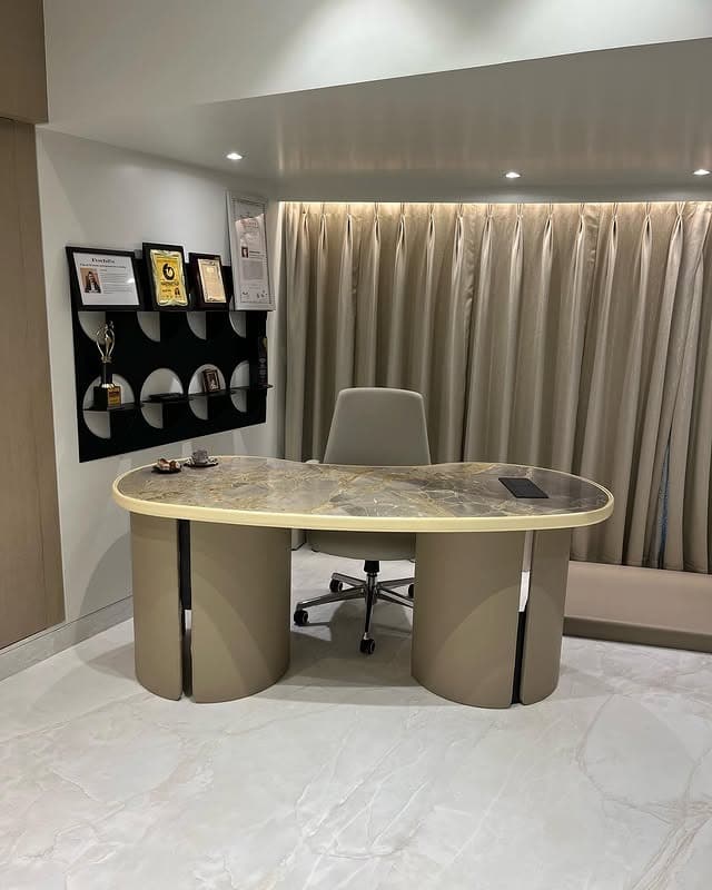 4. Taupe Office Ideas with Marble Desk Design - office ideas
