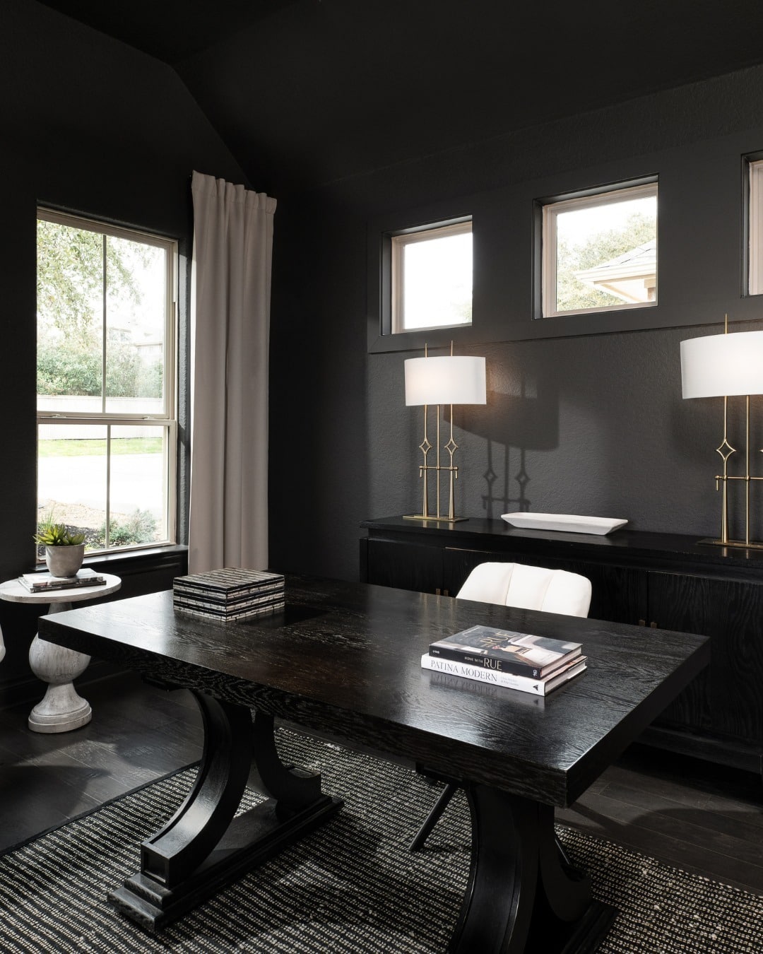 5. Black Office Ideas with Gold Decor - office ideas
