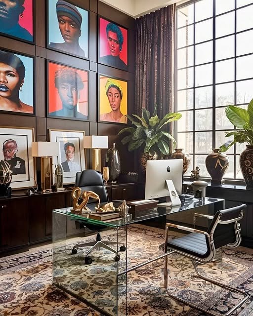 13. Brown Office Ideas with Gallery Wall Decor - office ideas