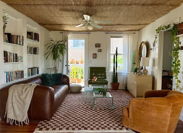 2. Earthy Brown Retro Living Room Ideas With Natural Textures - retro living room ideas