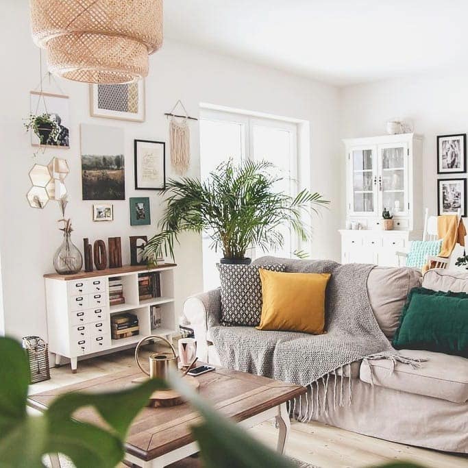 3. Soft White Retro Living Room Ideas With Mustard Accents - retro living room ideas