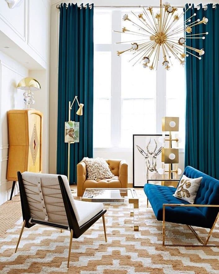 5. Blue And Gold Retro Living Room Ideas With Glam Details - retro living room ideas