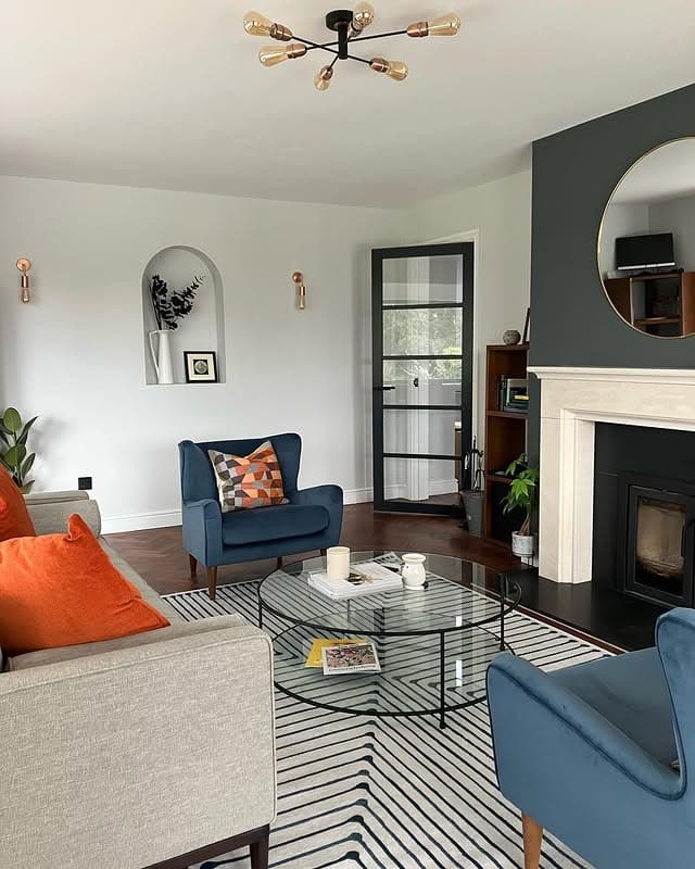 12. Blue And Gray Retro Living Room Ideas With Modern Charm - retro living room ideas