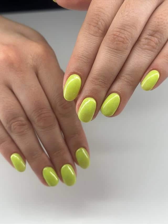 3. Lime Neon Short Oval Nails - neon nail ideas