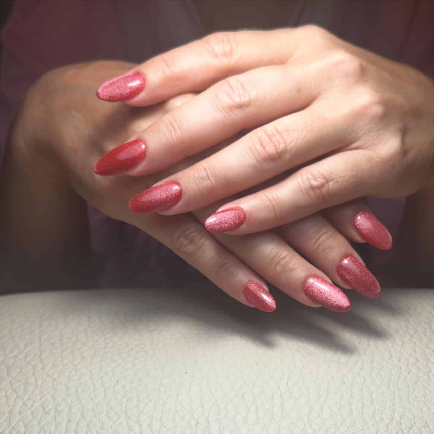 6. Rose Pink Shimmer Oval Nails - oval nail ideas