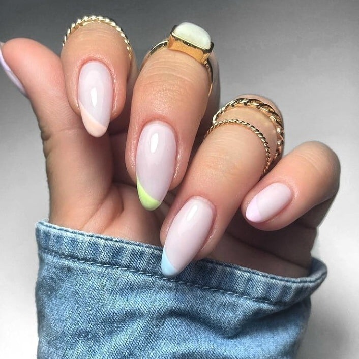 11. Pastel French Tip Oval Nails - oval nail ideas