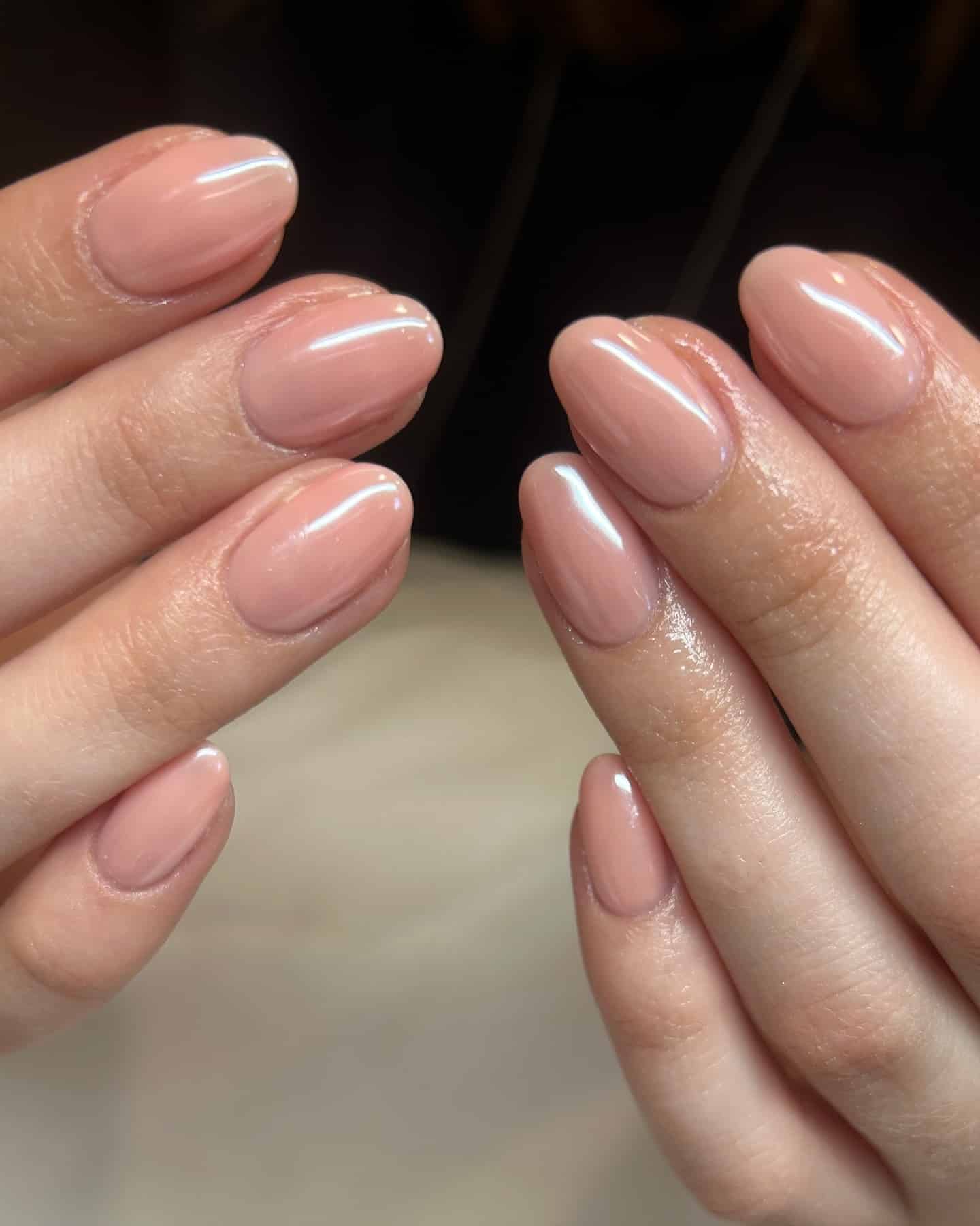 14. Glossy Nude Pink Oval Nails - oval nail ideas