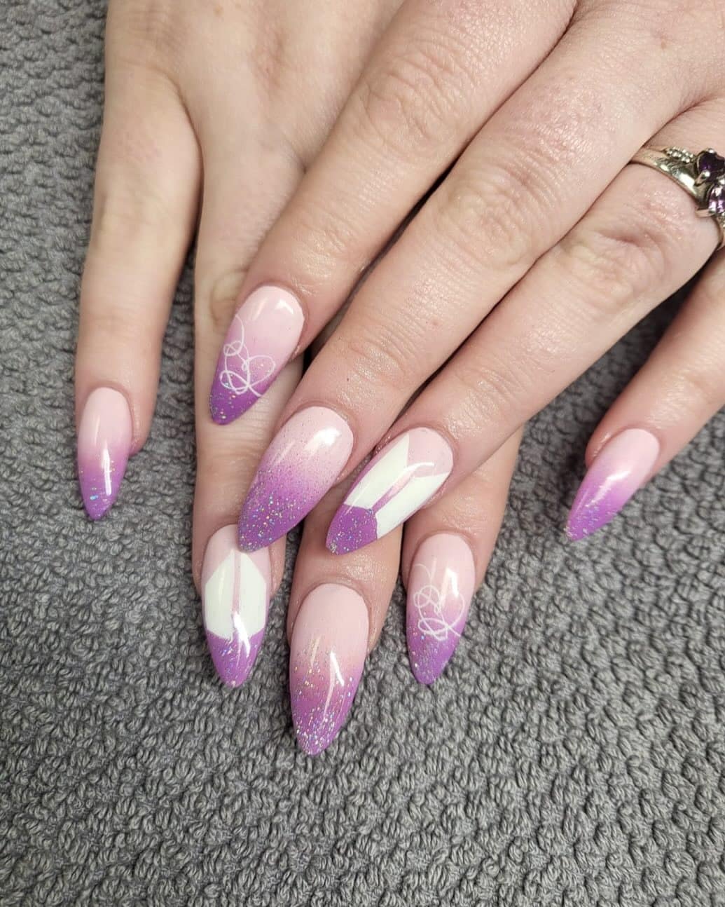 16. Lavender Glitter Ombre Oval Nails - oval nail ideas