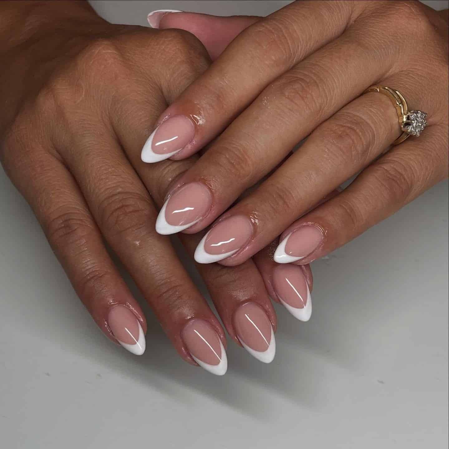 22. Classic White French Oval Nails - oval nail ideas