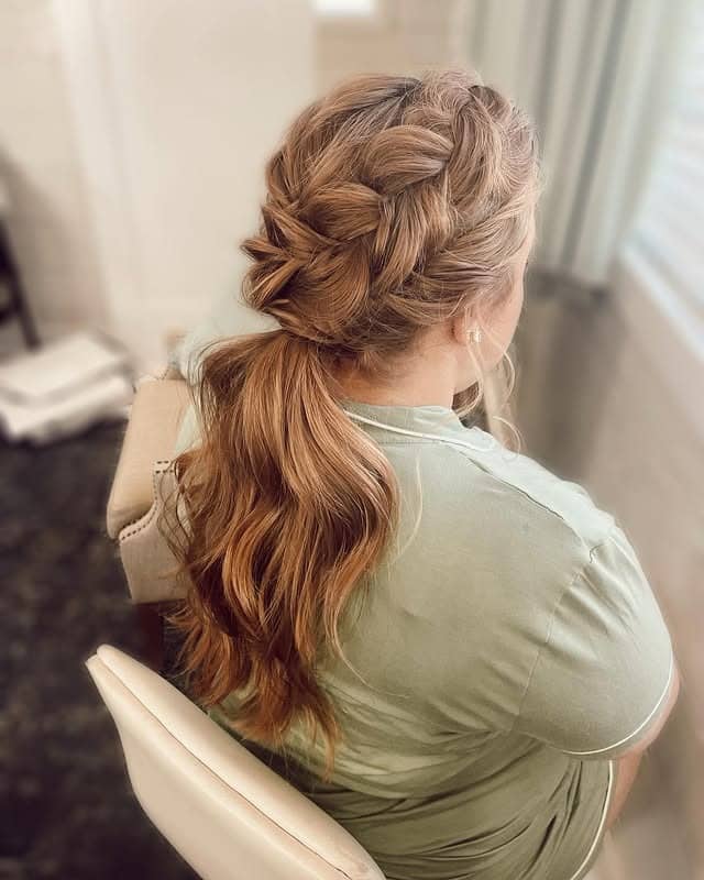 6. Fluffy Braided Ponytail with Golden Light Brown Hair - Fluffy Hairstyles