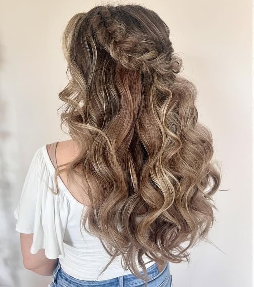 15. Fluffy Braided Half Up Waves with Mushroom Brown Hair - Fluffy Hairstyles