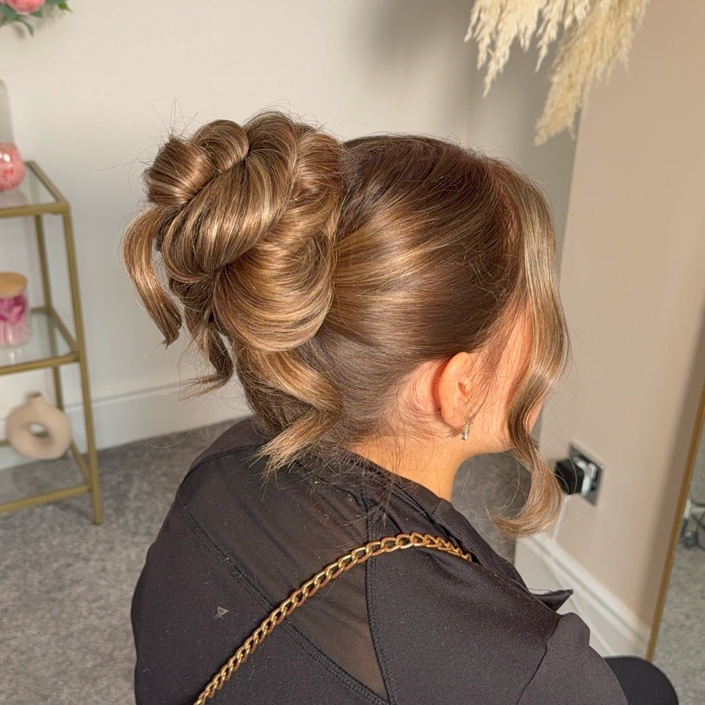 19. Fluffy Twisted Bun with Golden Brown Hair - Fluffy Hairstyles