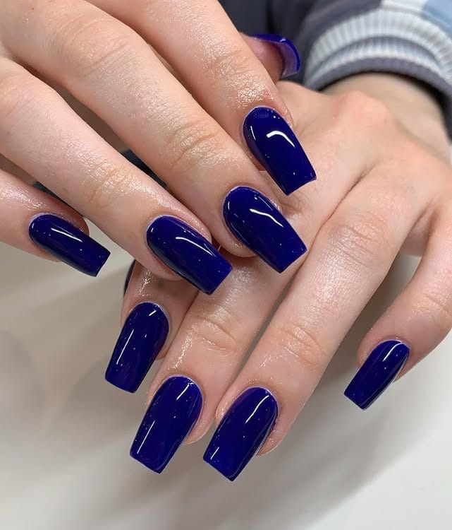 5. Glossy Royal Blue Coffin Nails - royal blue nail ideas