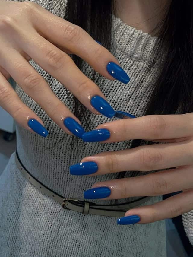 6. Royal Blue Long Square Nails - royal blue nail ideas